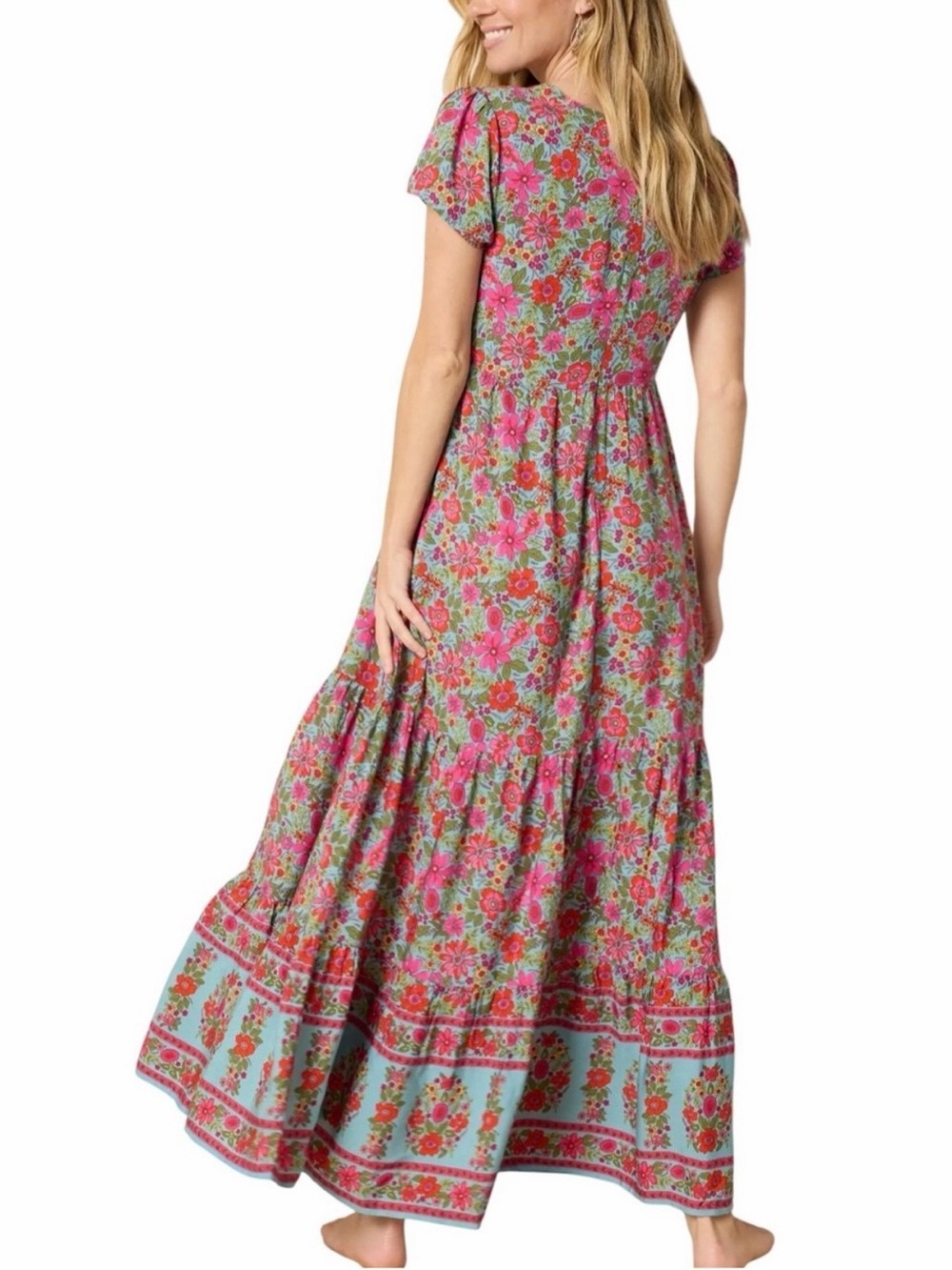 NATURAL LIFE Evangeline Floral Maxi Dress Large NWT Pink Aqua Blue - Picture 2 of 10